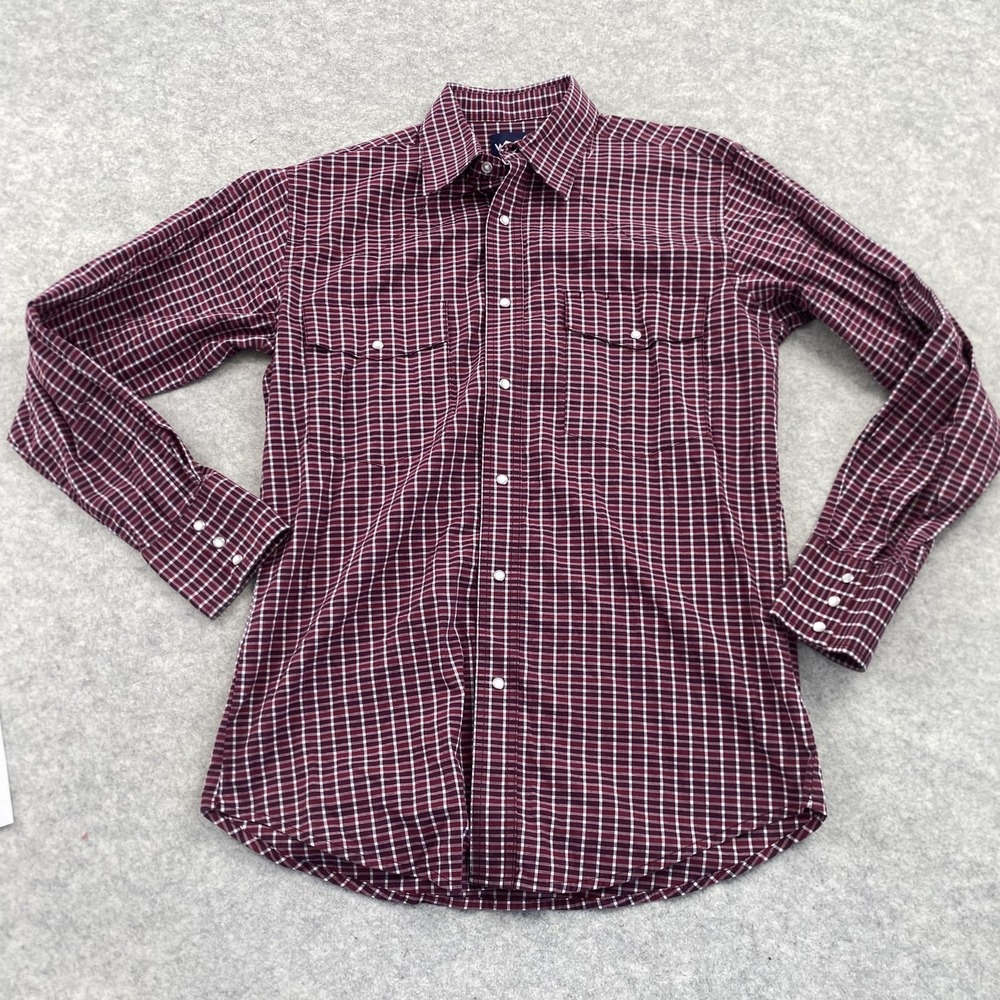Wrangler Shirt Mens Medium Red Check Western Pearl Snap Long Sleeve Stretch